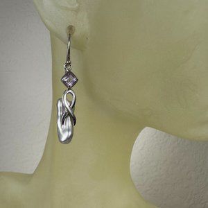 NWOT Real Silver Genuine Pearl & Genuine Amethyst Dangling Earrings